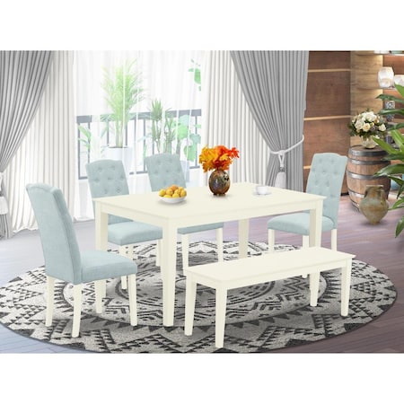 East West Furniture 6 Piece Capri Dining Set - Linen White CACE6-LWH-15